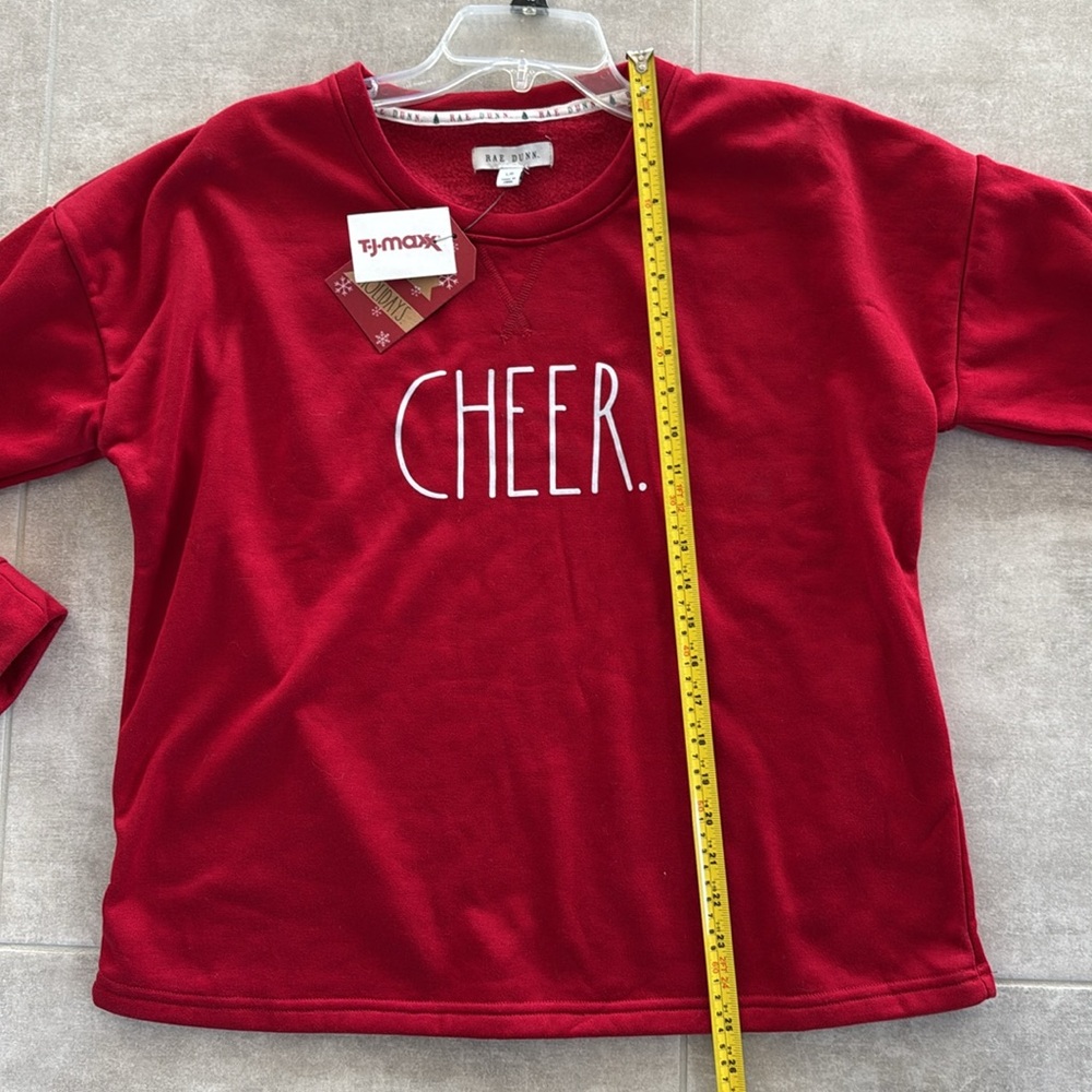 NWT Rae Dunn Women's CHEER Red Sweatshirt- Preowned Rae Dunn Red Joggers Set- L - Picture 7 of 16
